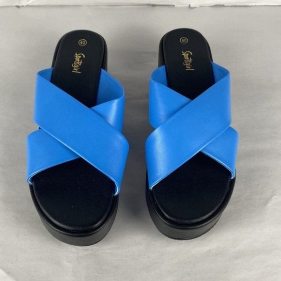 Women's Sportsgirl Size 40 Sienna Blue Modern Casual Crossover Platform Sandal - Picture 6 of 12